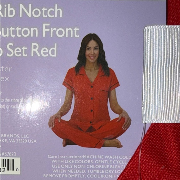 just be Red Plus Rib Notch Collar Button-Front Sleep Set - Picture 3 of 5